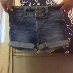 high wasted dark denim shorts